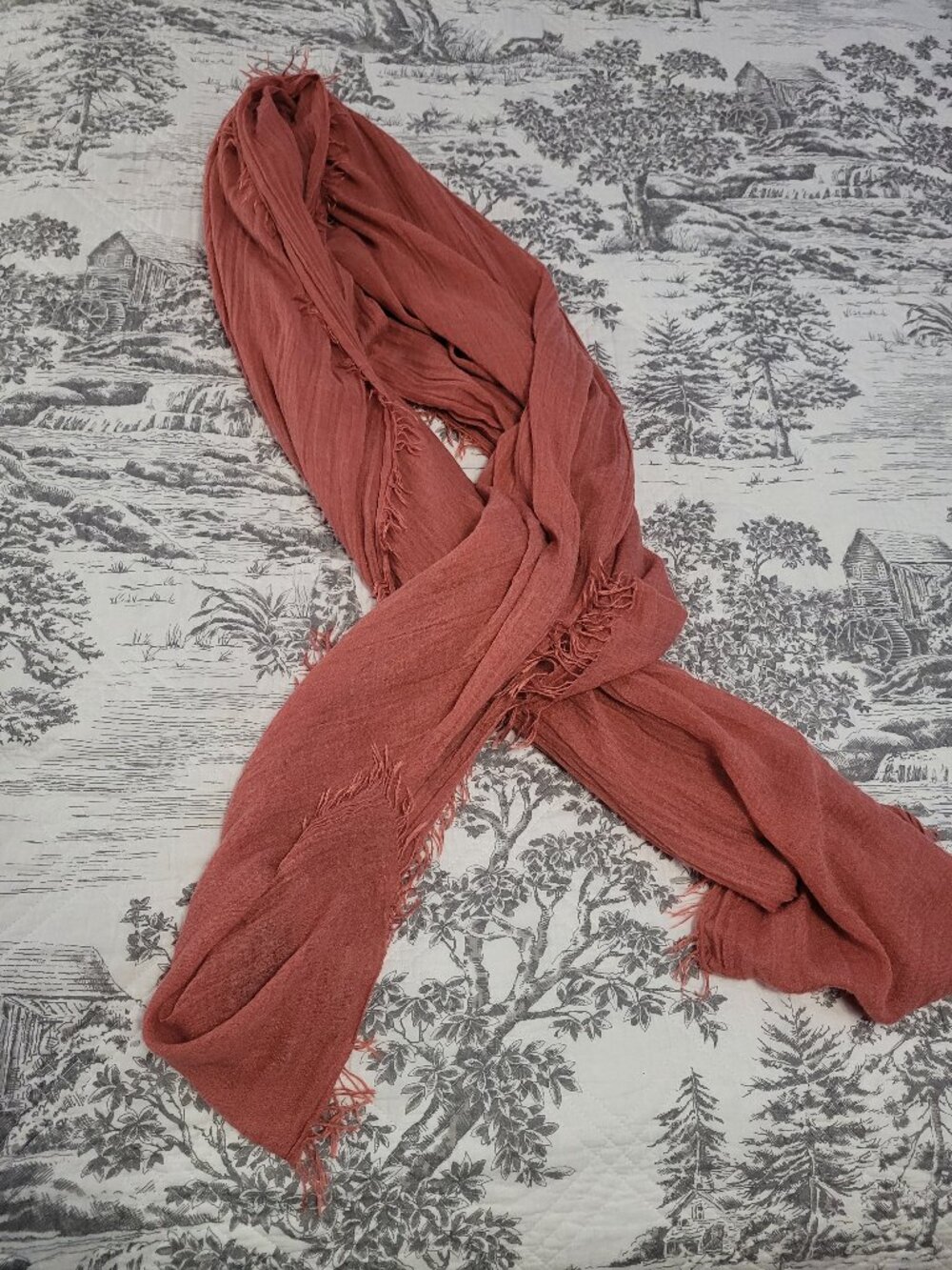Oversized Shawl Dark Salmon Cotton Wrap  46" x 76" EUC